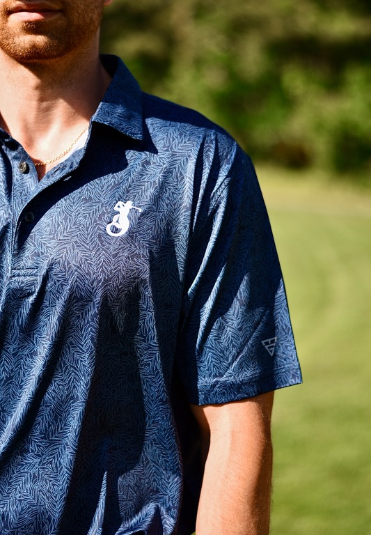 Men's Printed Golf Polo - Navy Leaf